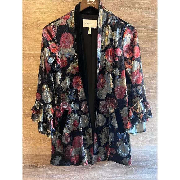 BCBGeneration Jackets & Blazers - BCBG GENERATION sz Small Floral Cardigan Blazer Bell Sleeves Velour Gothic